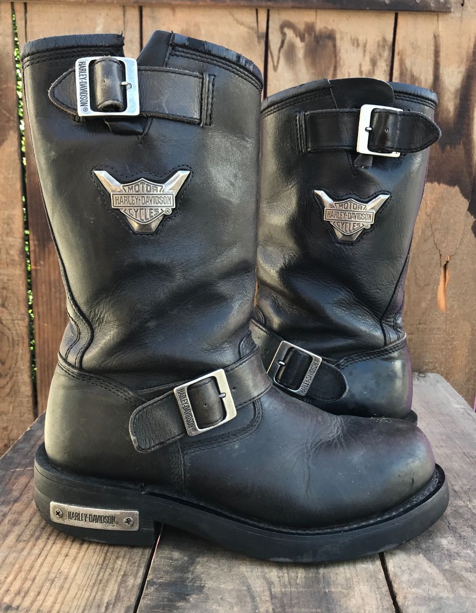 As-is Leather Round Steel Toe Motorcycle Riding Boots With Metal Harley ...