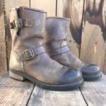 AS-IS STURDY LEATHER BOOTS WITH WOOD HEEL AND DOUBLE BUCKLE CLOSURE MADE IN ITALY