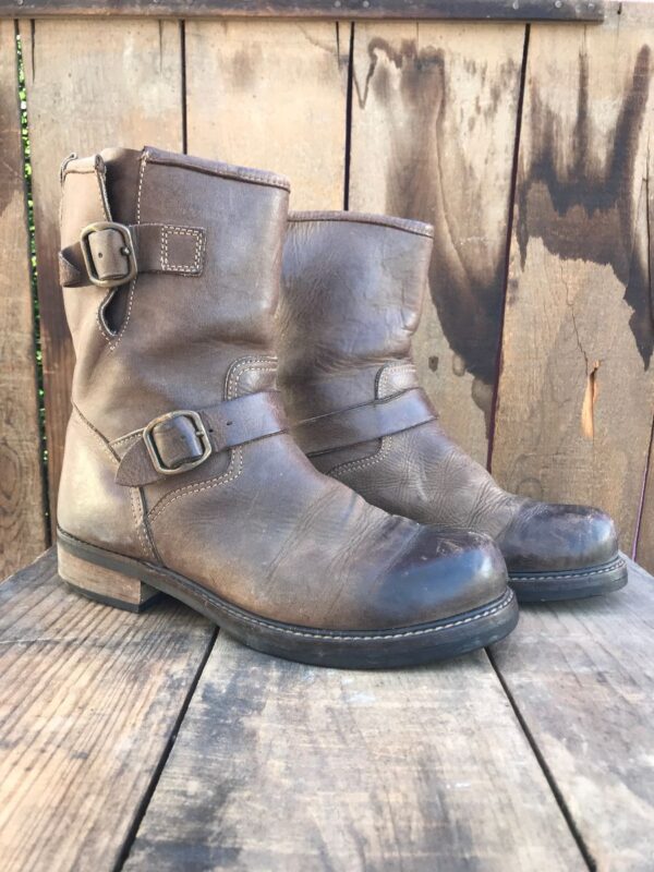 product details: AS-IS STURDY LEATHER BOOTS WITH WOOD HEEL AND DOUBLE BUCKLE CLOSURE MADE IN ITALY photo