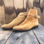 ROUND TOE SLIP ON LEATHER BOOTS WITH WRAP AROUND BOOT STRAPS