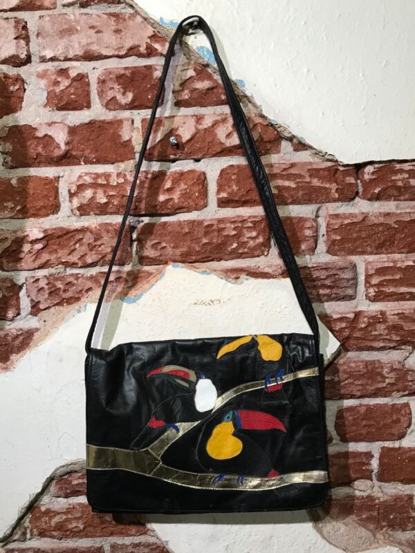 product details: AWESOME 80S TOUCAN PATCHWORK LEATHER SHOULDER BAG AS-IS photo