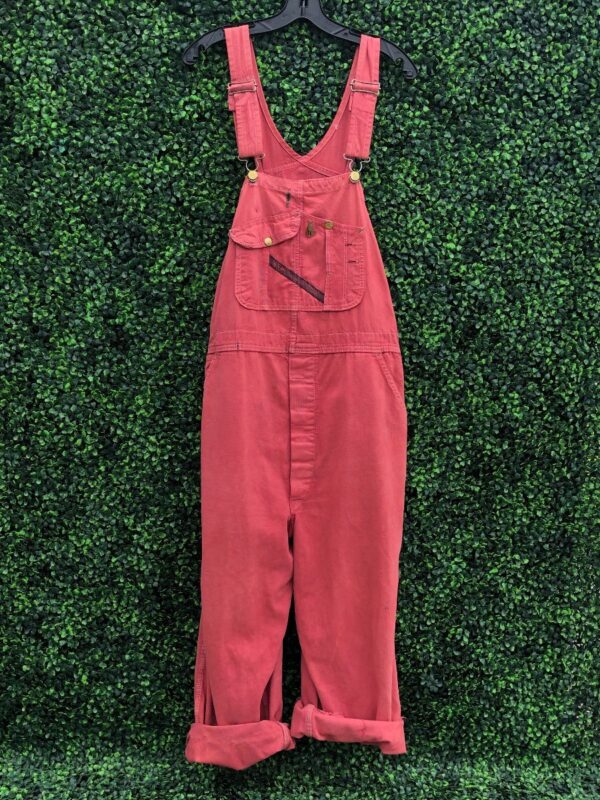 product details: AMAZING FADED RED OVERSIZED  FOXY  KEY TWILL WORKWEAR OVERALLS photo