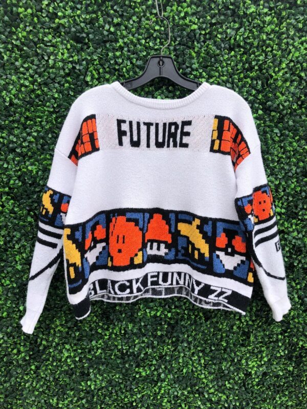 product details: CROPPED FUTURE BLACK FUNNY ZZ KNIT GAMER GRAPHIC KNIT SWEATER photo
