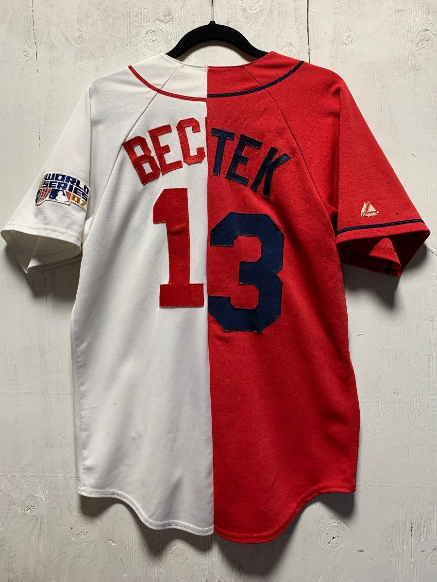 Reconstructed Halfie Mlb Boston Redsox Dual Color Re-purposed Baseball  Jersey