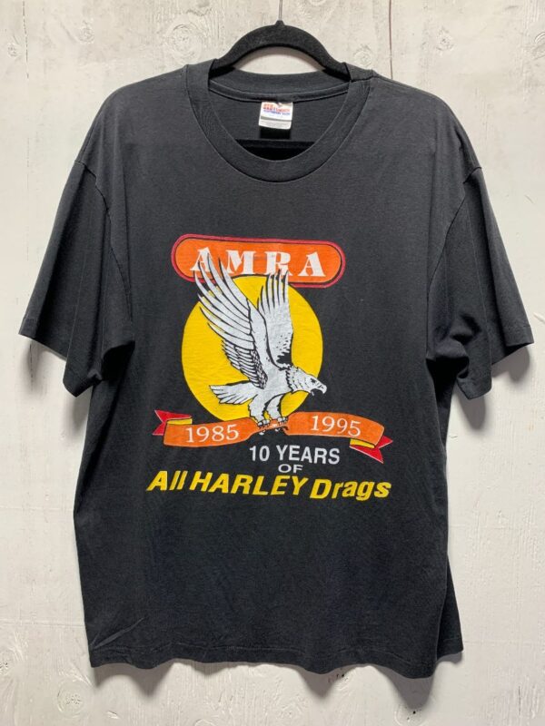product details: AMRA 1985-1995 EAGLE 10 YEARS OF ALL HARLEY DRAGS GRAPHIC T-SHIRT photo