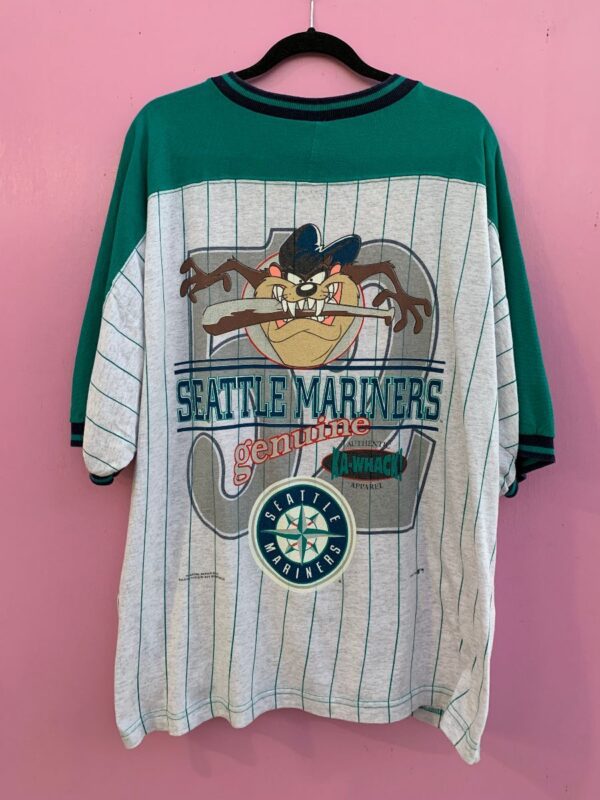 product details: MLB SEATTLE MARINERS PIN STRIPE PULLOVER JERSEY W/ TAZ 1995 photo