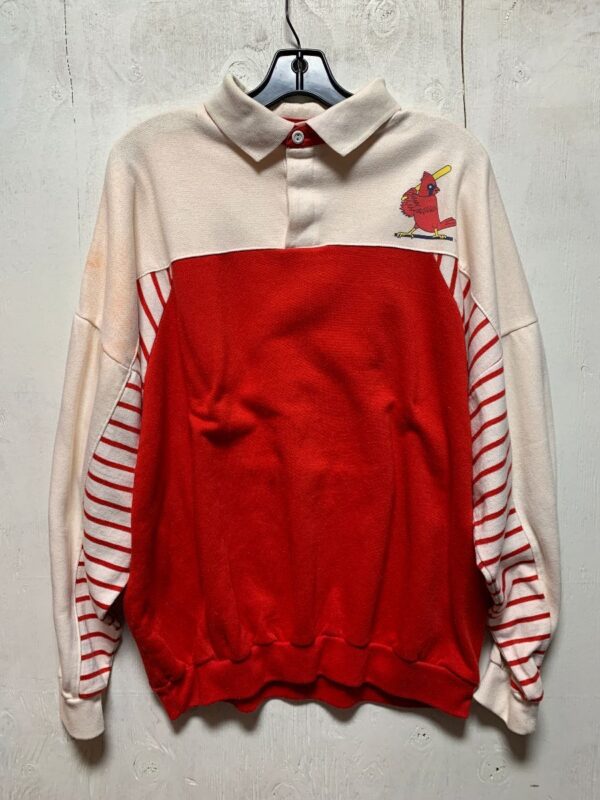 product details: ST. LOUIS CARDINALS COLORBLOCK STRIPE HALF-BUTTON LONG-SLEEVE SWEATSHIRT photo