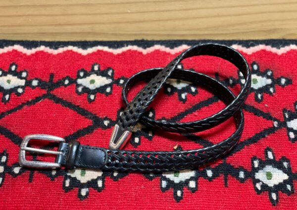 product details: BRAIDED LOOPED LEATHER BELT WITH ZIG ZAG SWIRL PATTERNED BUCKLE photo