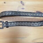 LEATHER BELT WITH ROUND CHAINMAIL PATTERN AND FLAT CIRCLE STUDS