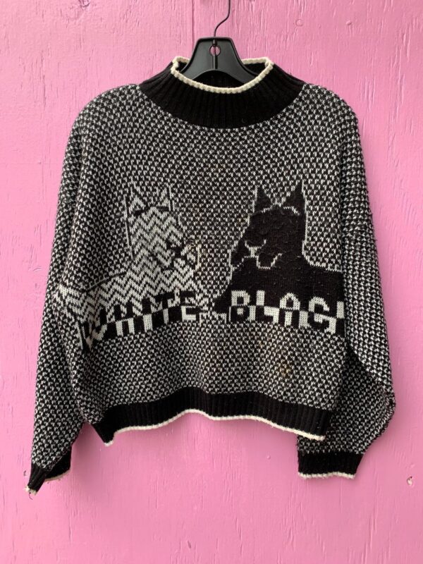 product details: AS-IS ADORABLE SCOTTY DOG KNIT CROPPED SWEATER WHITE BLACK CONTRAST photo