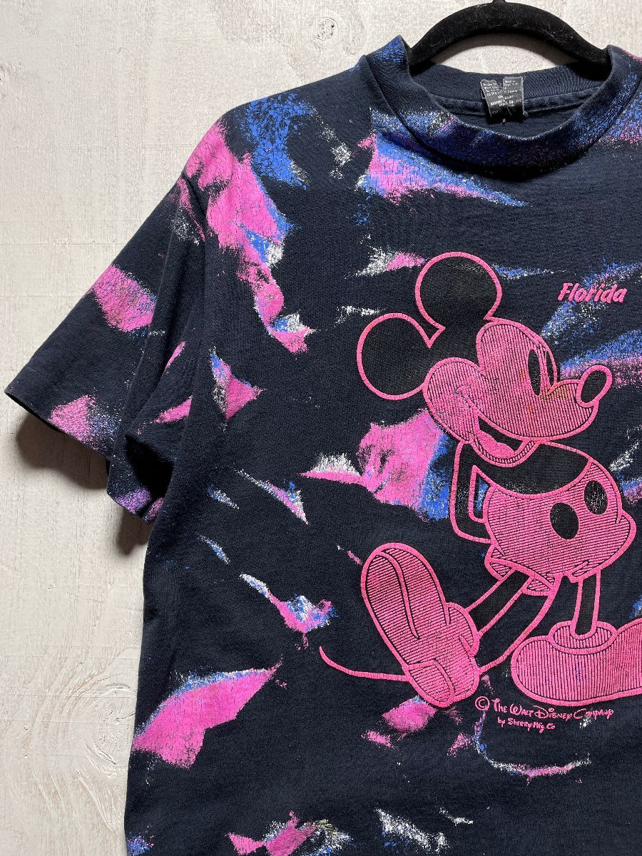Super Cute 1980s Neon Splatter Graphic Mickey Mouse Florida T