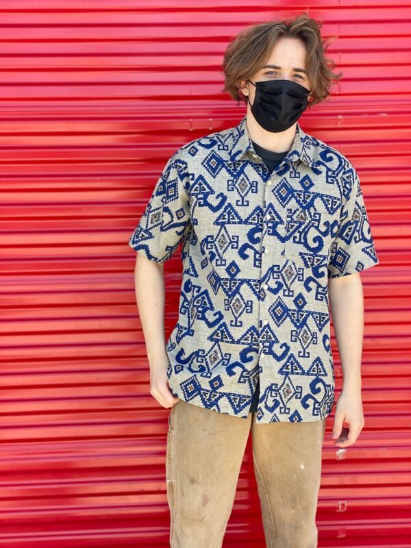 product details: GEOMETRIC TRIBAL AZTEC PRINT BUTTON UP COLLARED SHORT SLEEVE photo