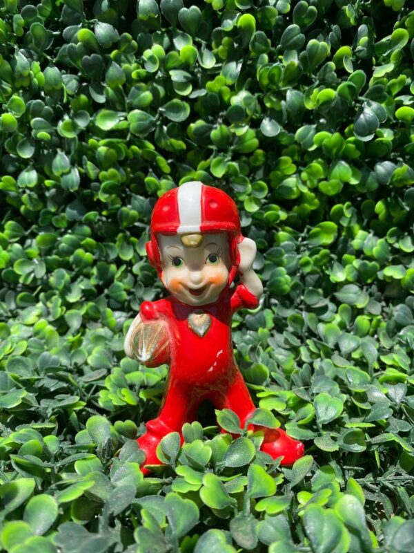 product details: GOLDEN FOOTBALL PIXIE ELF PORCELAIN FIGURINE 1940S 1950S HAND PAINTED IN JAPAN ACTIVE - AS IS photo