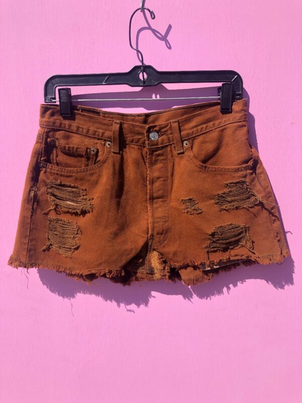product details: RAD COLORED LEVIS DISTRESSED BROWN CUTOFF SHORTS BUTTON-CLOSURE photo