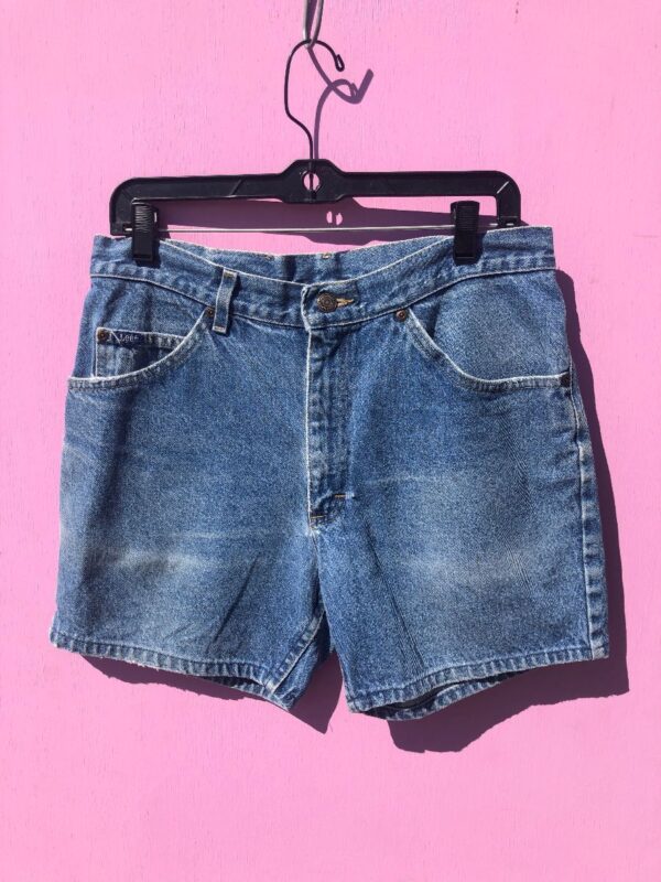 product details: CLASSIC HEMMED LEE HIGH WAISTED DENIM SHORTS LONG CUT photo