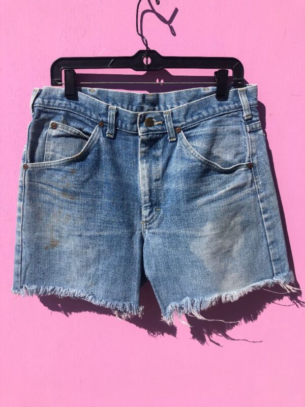product details: LEE RIDERS HIGH WAISTED CUTOFF SHORTS LIGHT WASH LONGER CUT AS-IS photo
