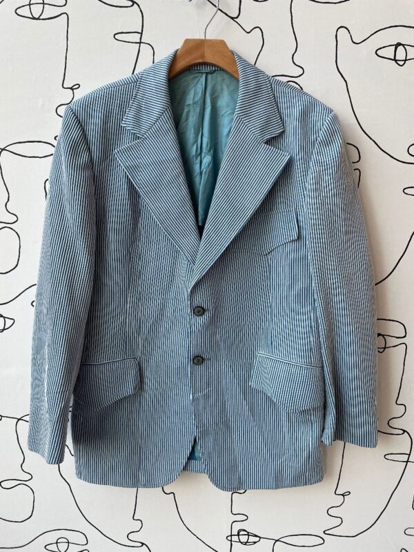 product details: CLASSIC HAND-TAILORED PINSTRIPE BLAZER WITH SHOULDER PADSHAND photo