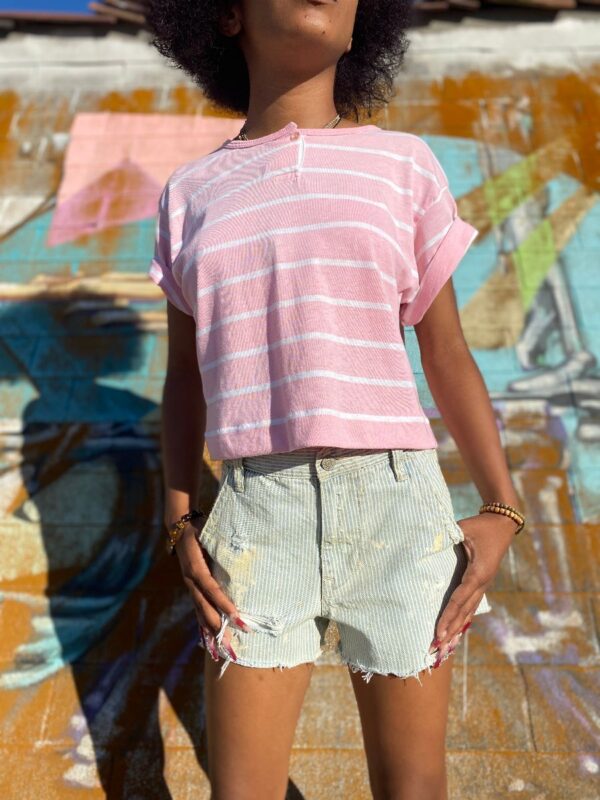 product details: CROPPED TSHIRT PASTEL STRIPED HENLEY photo