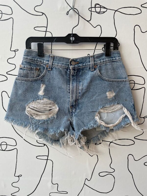 product details: PERFECT LEVIS HIGH-WAISTED LIGHT WASH DISTRESSED CUTOFF SHORTS photo