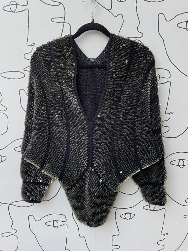 product details: UNIQUE SUPER STRETCHY KNIT BATWING SLEEVE SWEATER WITH OUTWARD FACING SEQUINS #DISCO photo