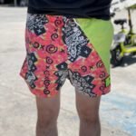 RADICAL OCEAN PACIFIC NEON ABSTRACT COLOR-BLOCK SWIM TRUNKS AS-IS