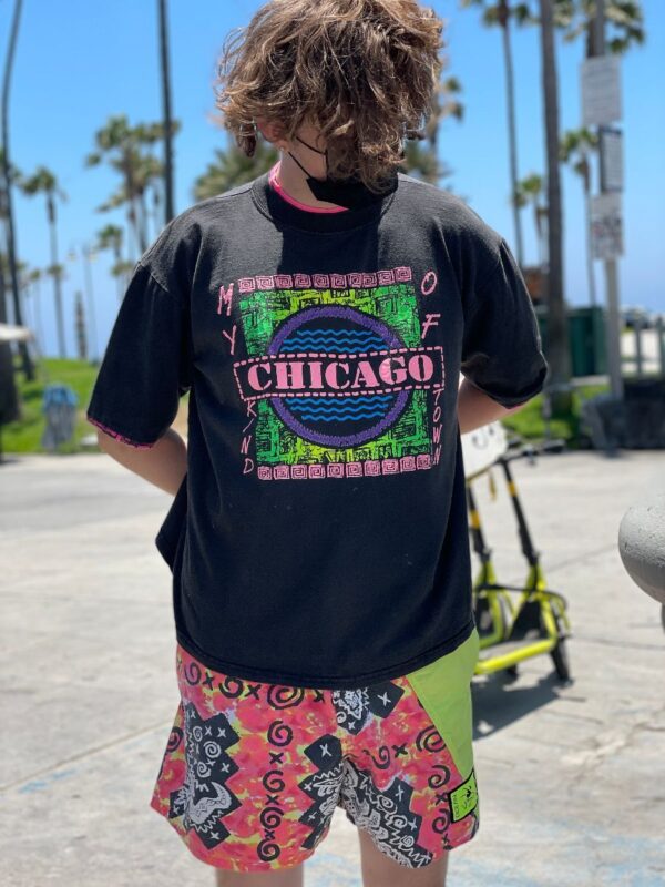 product details: 1980S NEON BOXY COTTON TSHRT CHICAGO MY KIND OF TOWN DOUBLE LAYER NEON GRAPHIC T-SHIRT PUFF INK photo
