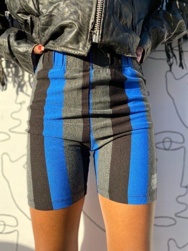 product details: 1990S DEADSTOCK VERTICAL STRIPED STRETCH BIKER ATHLETIC SHORTS photo