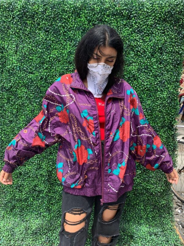 product details: AWESOME AND UNIQUE BAROQUE STYLE ROSES & CHAIN PRINT WINDBREAKER JACKET photo