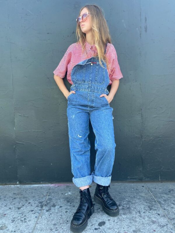 product details: AWESOME CLASSIC DENIM OVERALLS WITH EMBROIDERED TOMMY SHOULDER STRAPS photo