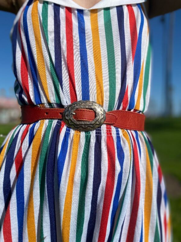 product details: 1980S LEATHER BELT WITH ORNATE TRIPLE TIERED CONCHO BUCKLE photo