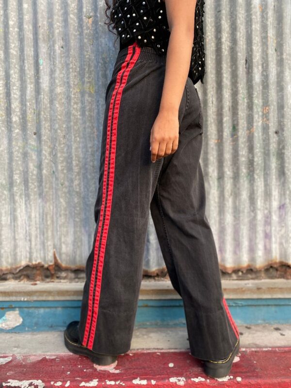 product details: SUPER AWESOME & RARE LACED UP WIDE LEG SIDE STRIPED SINGLE POCKET DENIM PANTS photo