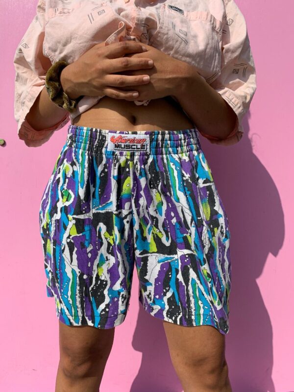 product details: 1980S ABSTRACT DESIGN ELASTIC WAIST COTTON ATHLETIC SHORTS photo