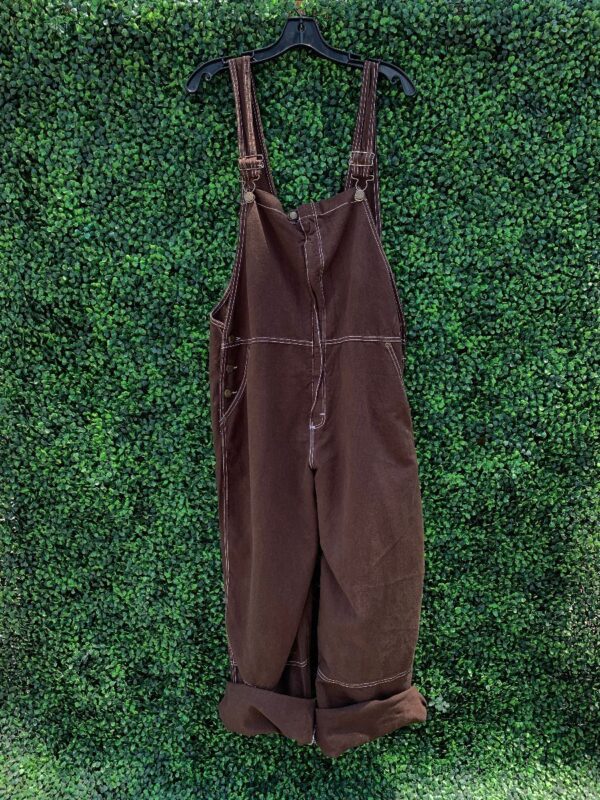 product details: AMAZING ZIP-FRONT OVERSIZED BROWN WORKWEAR OVERALLS WITH WHITE CONTRAST STITCH photo
