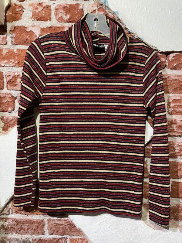 product details: THIN METALLIC STRIPED LONG SLEEVE COWEL NECK TURTLENECK STRETCHY TOP photo