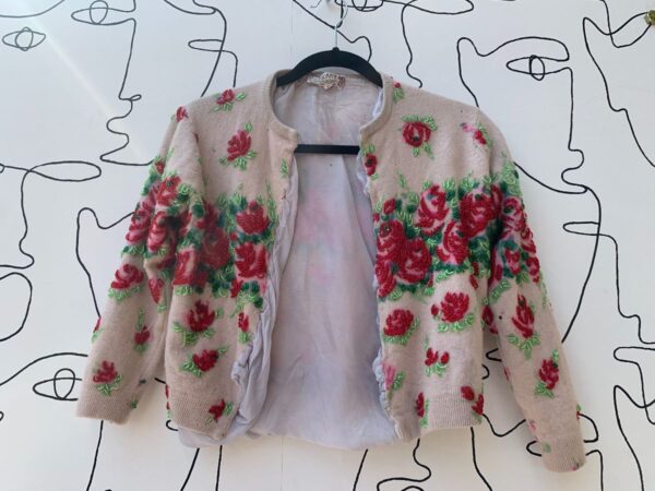 product details: AS-IS SUPER DELICATE ANGORA WOOL SWEATER WITH BEADED ROSES photo