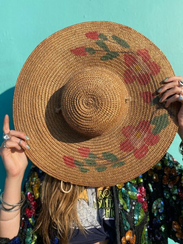 product details: HAND PAINTED SUPER WIDE BRIM STRAW HAT AS-IS photo