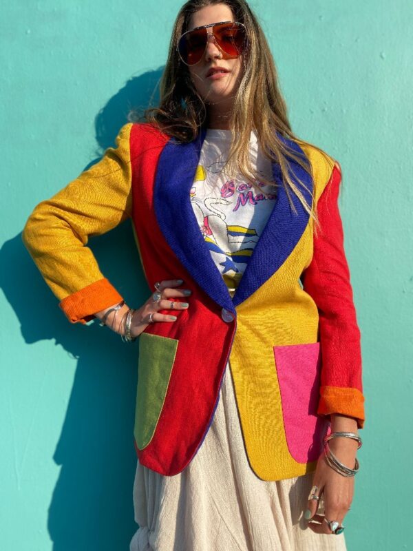 product details: INCREDIBLE COLOR BLOCK BLAZER WITH SINGLE FRONT BUTTON CLOSURE photo