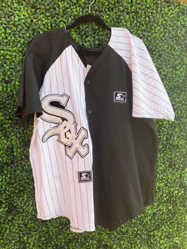 product details: 1990S DEADSTOCK HALFIE COTTON COLOR-BLOCK BASEBALL JERSEY CHICAGO WHITE SOX PATCHES photo