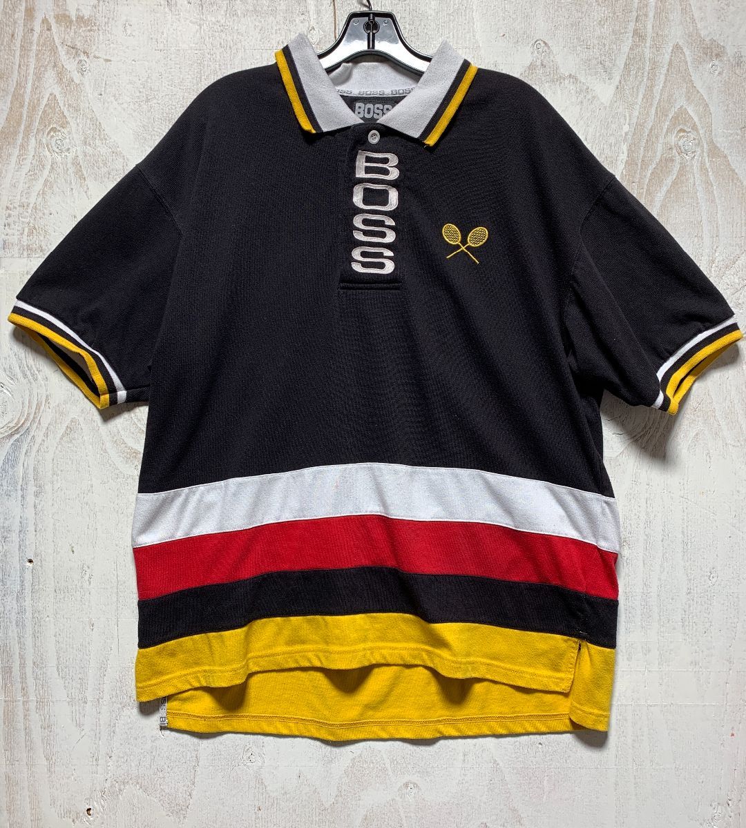 As-is Boss Logo Tennis Polo Collared Half Horizontal Striped Shirt ...