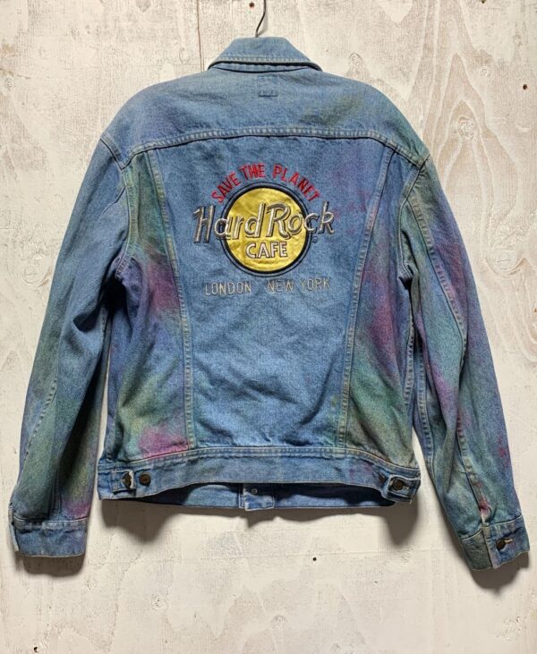 product details: LEE HARD ROCK CAFE SAVE THE PLANET EMBROIDERED COLORED DENIM. BUTTON UP AS-IS photo