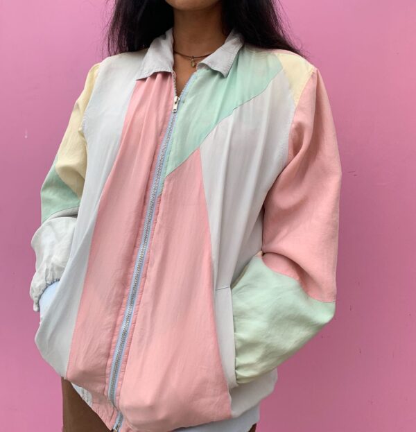 product details: PASTEL COLORBLOCK PATCHWORK SILK WINDBREAKER AS-IS photo