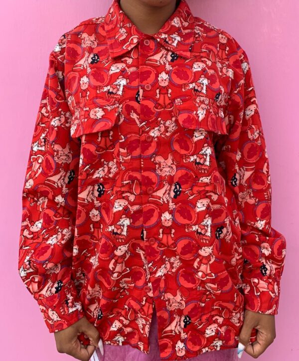 product details: 1990S ALLOVER FLAMEHEAD PRINT LONG SLEEVE BUTTON DOWN SHIRT photo