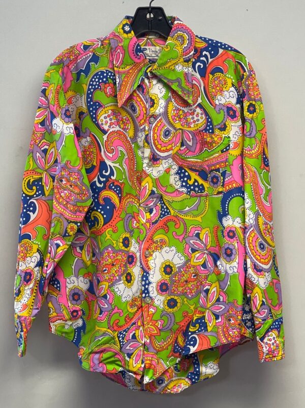 Amazing 1960s Flower Power Paisley Long Sleeve Button Down Shirt With ...