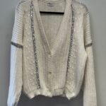 AMAZING SEQUIN STRIPED CABLE KNIT BUTTON UP CARDIGAN SWEATER