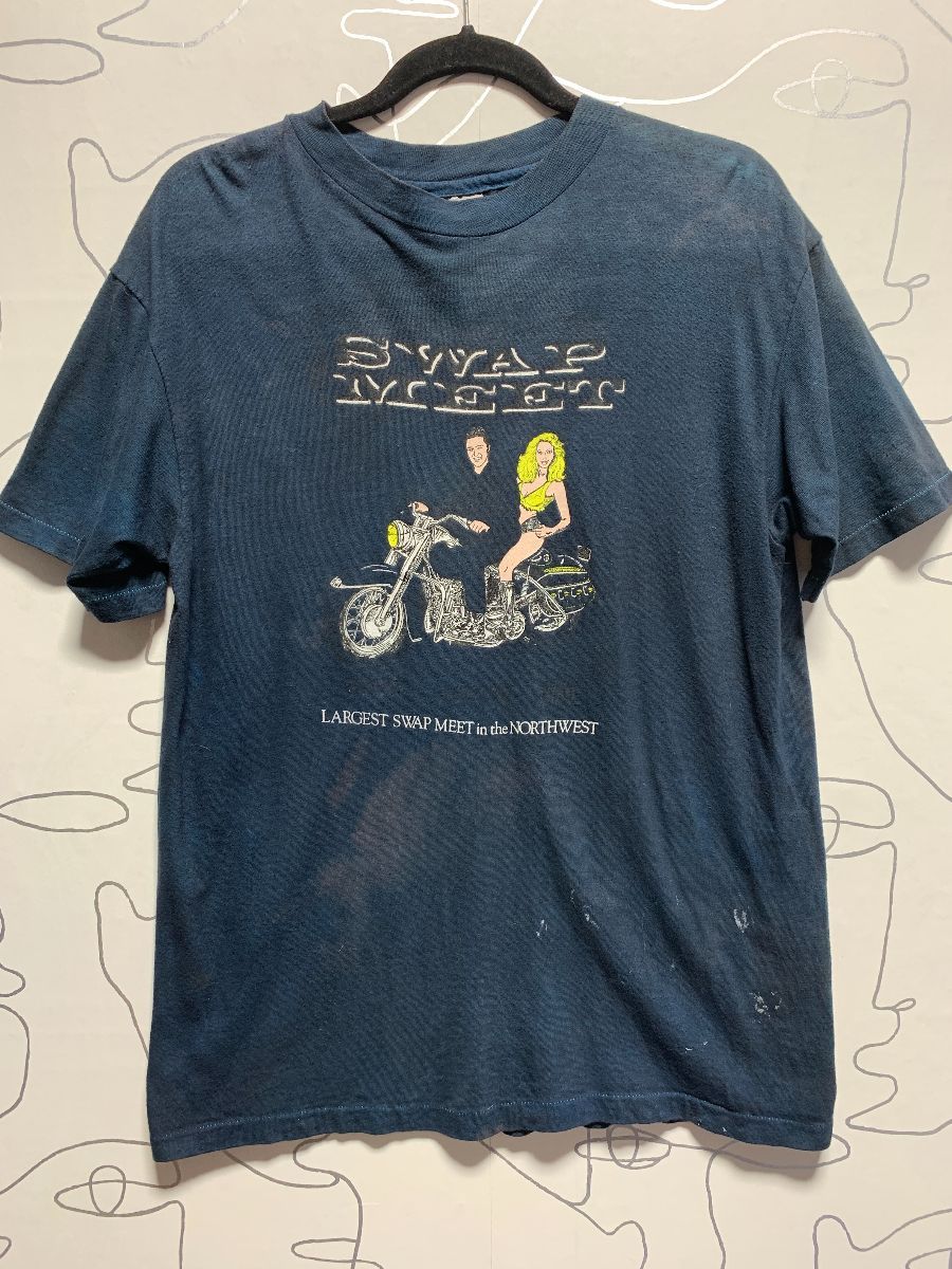 Single Stitch Swap Meet Biker Couple Graphic T-shirt Largest Swap-meet ...