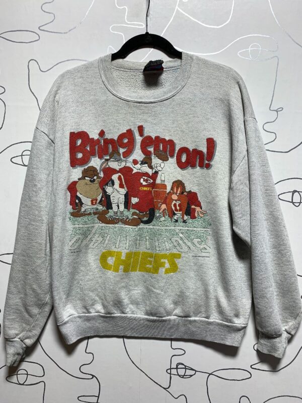 product details: BRING EM ON CHIEFS LOONEY TUNES TAZ GRAPHIC CREWNECK SWEATSHIRT AS-IS photo