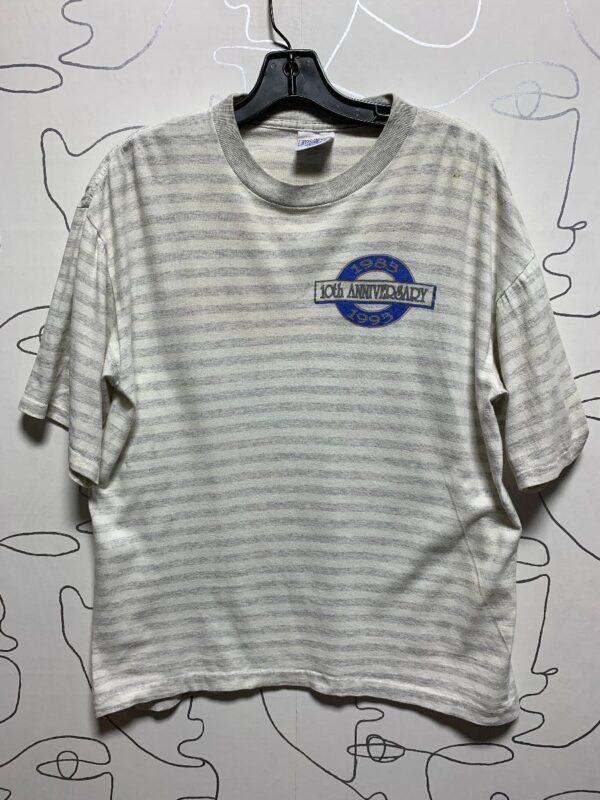 product details: 10TH ANNIVERSARY CRUISE FOR CHARITY SPRINGFIELD ILLINOIS GRAPHIC STRIPED T-SHIRT AS-IS photo