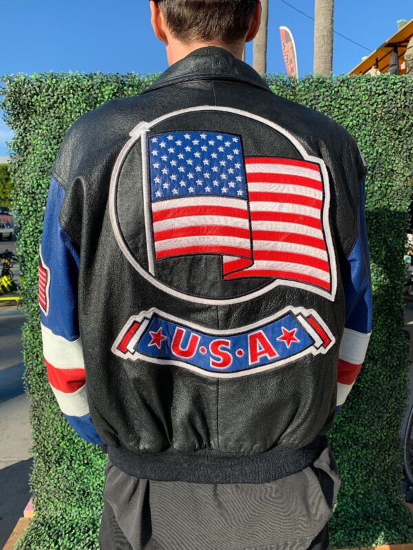 product details: LEATHER BOMBER JACKET AMERICAN FLAG USA photo
