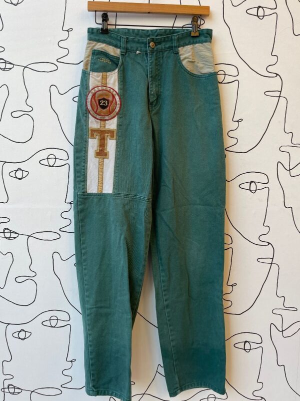 product details: INCREDIBLE 1990S BASEBALL THEMED PATCHWORK DENIM PANTS photo