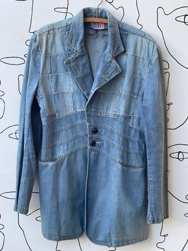 product details: PATCHWORK LONG SLEEVE  COLLARED DENIM TRENCH JACKET photo